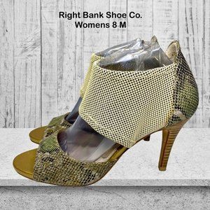Right Bank Shoe Co. Womens Heels Size 8M Snake Print Open Toe Ankle Strap